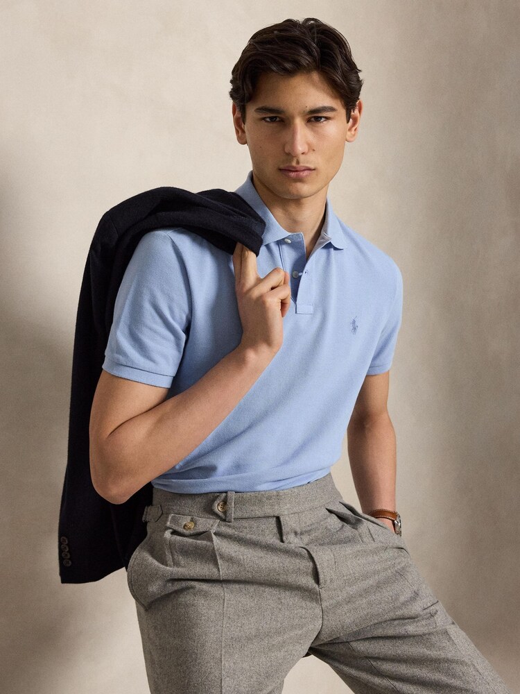 Polo Ralph Lauren Blue Custom Fit Mesh Pique Polo Shirt - Image 1 of 6