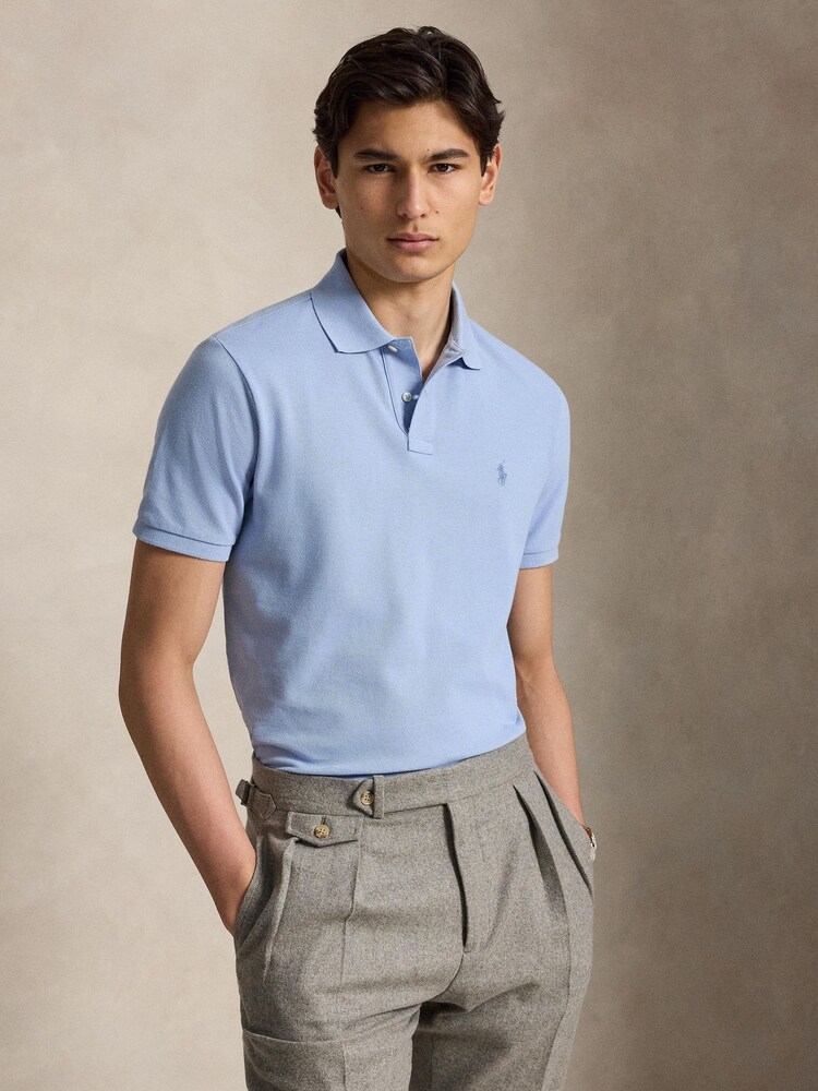 Polo Ralph Lauren Blue Custom Fit Mesh Pique Polo Shirt - Image 2 of 6