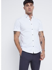 River Island White Muscle Fit Textured 100% Cotton Shirt - Image 1 of 4