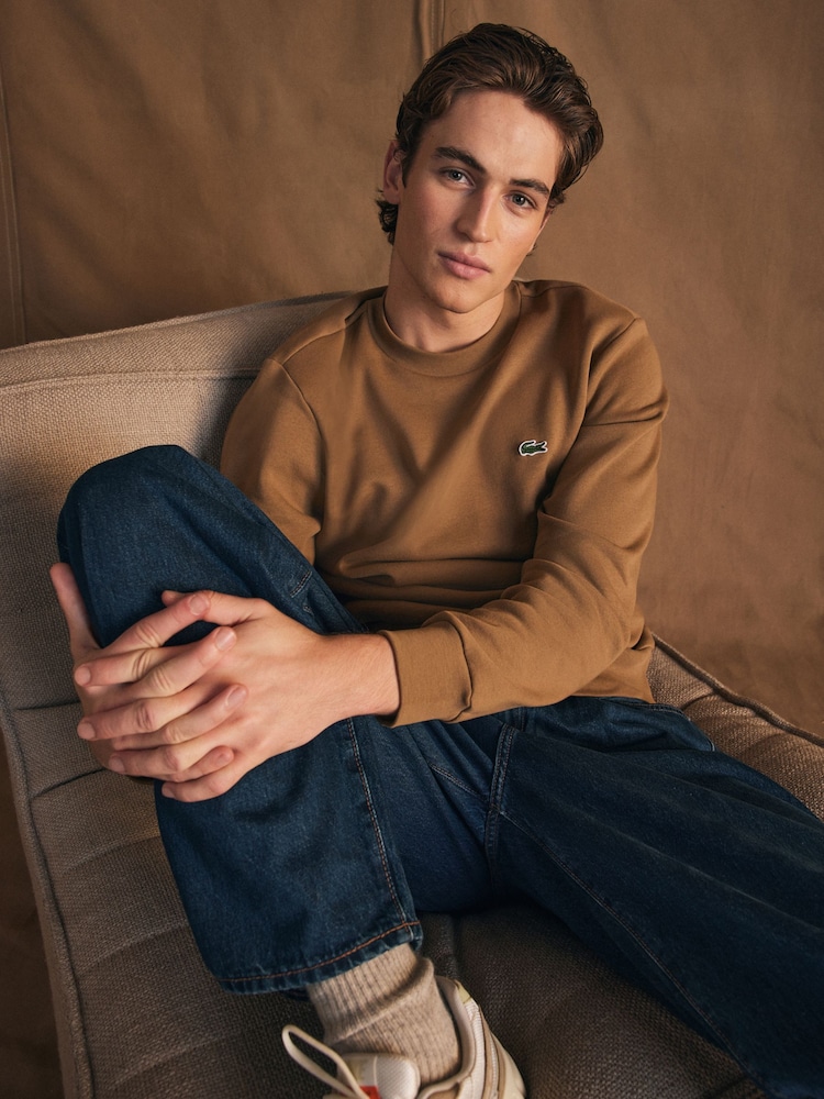 Коричневый - Lacoste классический флисовый свитшот - Изображение 1 из 10
