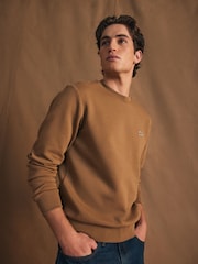 Коричневый - Lacoste классический флисовый свитшот - Изображение 5 из 10