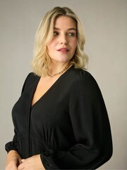Live Unlimited Black Curve Button Through Midaxi Dress - Image 4 of 6