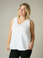 Live Unlimited White Curve 100% Cotton Slub V-Neck Vest - Image 1 of 5