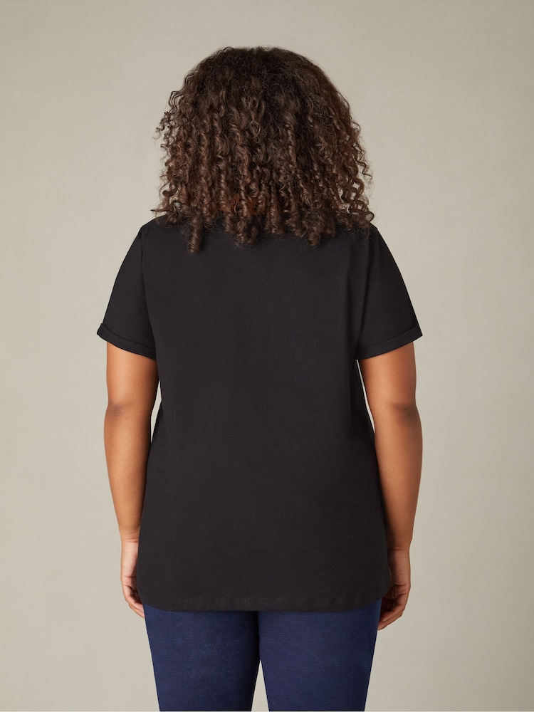 Live Unlimited Black Curve 100% Cotton Slub V-Neck Longline T-Shirt - Image 2 of 4