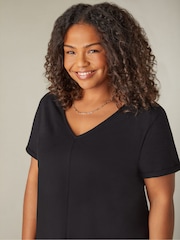 Live Unlimited Black Curve 100% Cotton Slub V-Neck Longline T-Shirt - Image 3 of 4