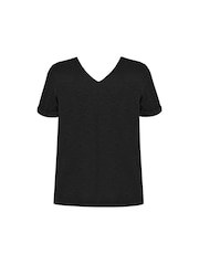 Live Unlimited Black Curve 100% Cotton Slub V-Neck Longline T-Shirt - Image 4 of 4
