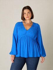 Live Unlimited Blue Curve Ruched Front Blouse - Image 4 of 8