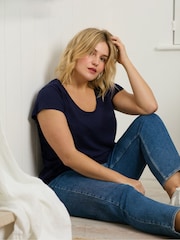 Live Unlimited Blue Curve 100% Cotton Slub Scoop Neck T-Shirt - Image 5 of 9