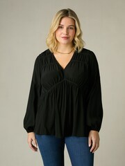Live Unlimited Black Curve Ruched Front Blouse - Image 1 of 4