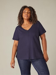 Live Unlimited Blue Curve 100% Cotton Slub V-Neck T-Shirt - Image 1 of 5