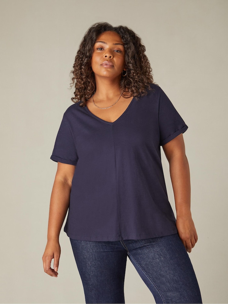 Live Unlimited Blue Curve 100% Cotton Slub V-Neck T-Shirt - Image 1 of 5
