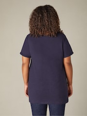 Live Unlimited Blue Curve 100% Cotton Slub V-Neck Longline T-Shirt - Image 2 of 4