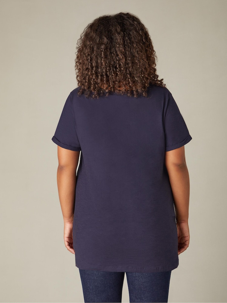 Live Unlimited Blue Curve 100% Cotton Slub V-Neck Longline T-Shirt - Image 2 of 4 Live Unlimited Blue Curve 100% Cotton Slub V-Neck Longline T-Shirt - Image 2 of 4