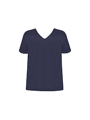 Live Unlimited Blue Curve 100% Cotton Slub V-Neck Longline T-Shirt - Image 4 of 4