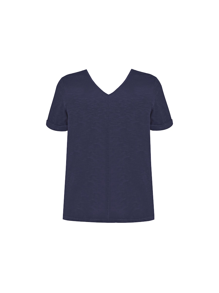 Live Unlimited Blue Curve 100% Cotton Slub V-Neck Longline T-Shirt - Image 4 of 4