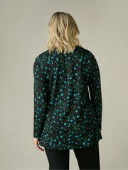 Live Unlimited Blue Curve Ditsy Print Jersey Pleat Front Top - Image 2 of 5