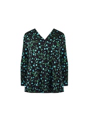 Live Unlimited Blue Curve Ditsy Print Jersey Pleat Front Top - Image 4 of 5