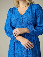 Live Unlimited Blue Curve Ditsy Button Through Midaxi Dress - Image 4 of 7