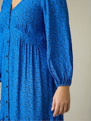Live Unlimited Blue Curve Ditsy Button Through Midaxi Dress - Image 5 of 7
