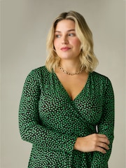 Live Unlimited Green Curve Spot Print Jersey Wrap Dress - Image 3 of 5