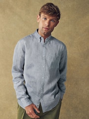 Barbour® Blue Regular Fit 100% Linen Shirt - Image 1 of 4