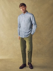 Barbour® Blue Regular Fit 100% Linen Shirt - Image 3 of 4