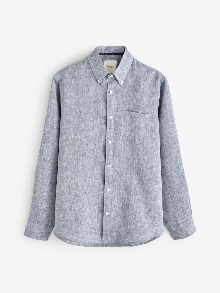 Barbour® Blue Regular Fit 100% Linen Shirt - Image 4 of 4