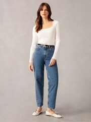 Ro&Zo White Scallop Neck Knit Top - Image 1 of 6