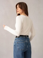 Ro&Zo White Scallop Neck Knit Top - Image 2 of 6