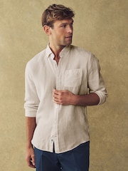 Barbour® Neutral Regular Fit 100% Linen Shirt - Image 1 of 4