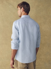 Barbour® Blue Stripe Regular Fit 100% Linen Shirt - Image 3 of 4