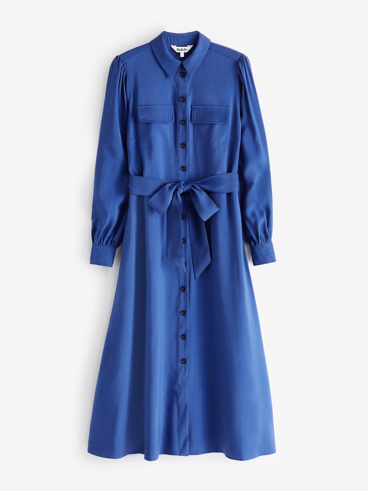 Ro&Zo Blue Pocket Detail Midi Shirt Dress - Image 1 of 8