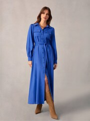 Ro&Zo Blue Pocket Detail Midi Shirt Dress - Image 2 of 8