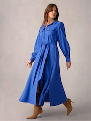 Ro&Zo Blue Pocket Detail Midi Shirt Dress - Image 4 of 8