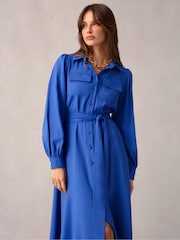 Ro&Zo Blue Pocket Detail Midi Shirt Dress - Image 5 of 8