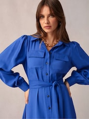 Ro&Zo Blue Pocket Detail Midi Shirt Dress - Image 6 of 8