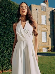Ro&Zo White Crepe Halterneck Wide Leg Jumpsuit - Image 2 of 9