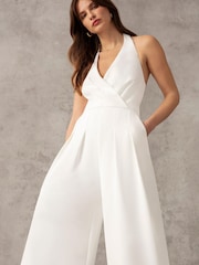 Ro&Zo White Crepe Halterneck Wide Leg Jumpsuit - Image 3 of 9