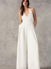 Ro&Zo White Crepe Halterneck Wide Leg Jumpsuit - Image 4 of 9