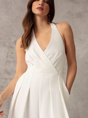 Ro&Zo White Crepe Halterneck Wide Leg Jumpsuit - Image 6 of 9
