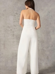 Ro&Zo White Crepe Halterneck Wide Leg Jumpsuit - Image 8 of 9