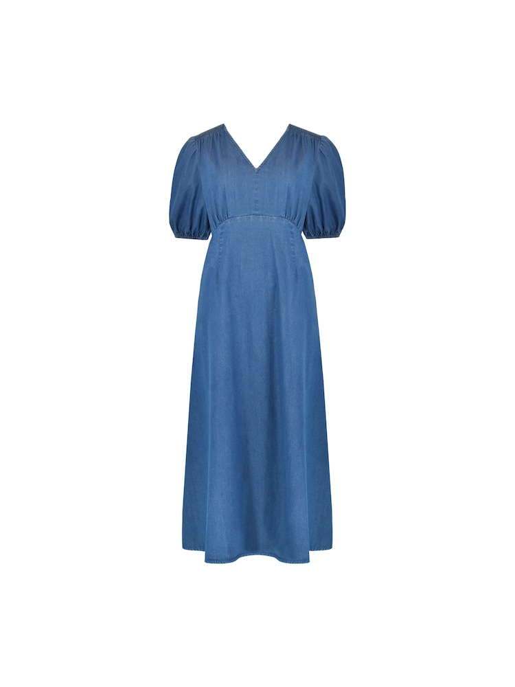 Ro&Zo Blue Petite Shirred Shoulder Midi Dress - Image 4 of 4