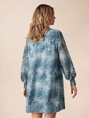 Ro&Zo Blue Mini Leopard Print Shirred Shoulder Dress - Image 2 of 8
