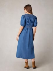 Ro&Zo Blue Shirred Shoulder Midi Dress - Image 2 of 8