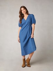 Ro&Zo Blue Shirred Shoulder Midi Dress - Image 4 of 8