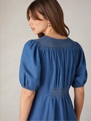 Ro&Zo Blue Shirred Shoulder Midi Dress - Image 6 of 8