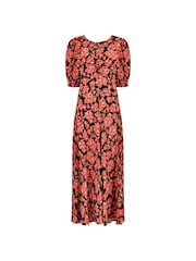 Ro&Zo Black Red Rose Print Ruched Front Midi Dress - Image 8 of 9