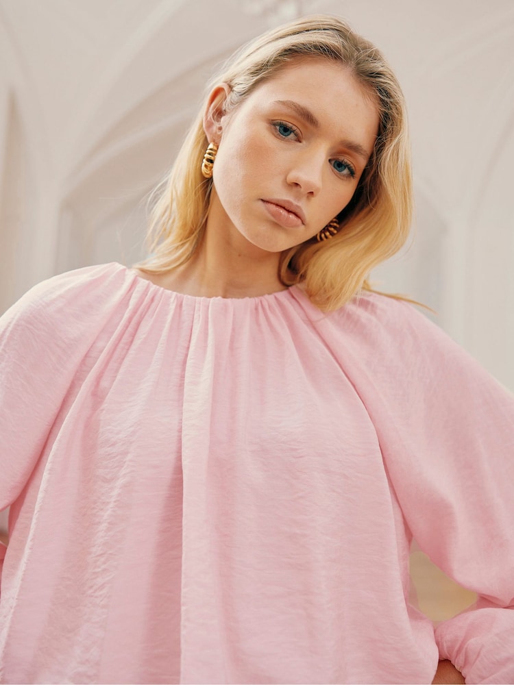 Ro&Zo Pink Blouson Sleeve Top - Image 2 of 3