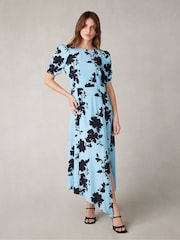 Ro&Zo Blue Luna Shadow Floral Print Midi Dress - Image 2 of 8