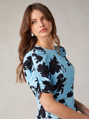 Ro&Zo Blue Luna Shadow Floral Print Midi Dress - Image 4 of 8